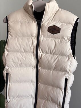 Cream Quilted Puffer Vest with Brown Accent Patch
